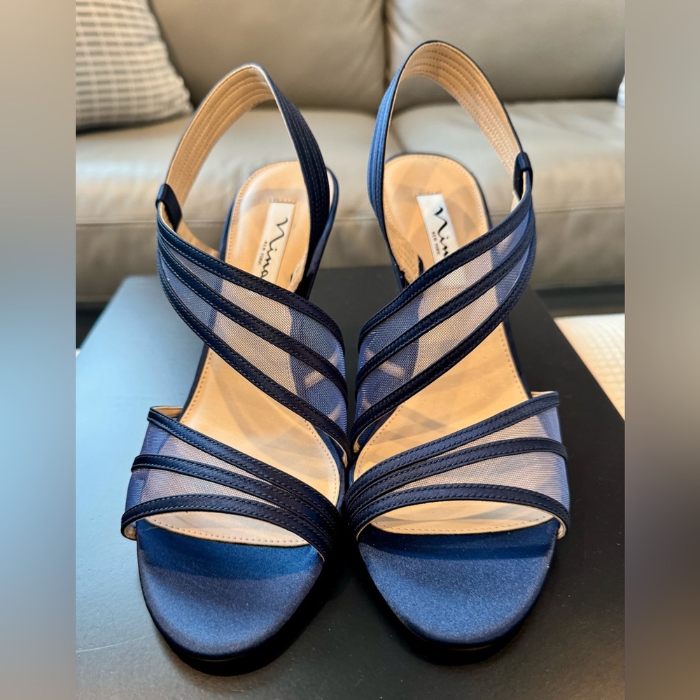 Nina Blue Strappy Sandals with Slingback Design